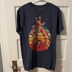 Gildan Tee with Giraffe Print - Dark Blue